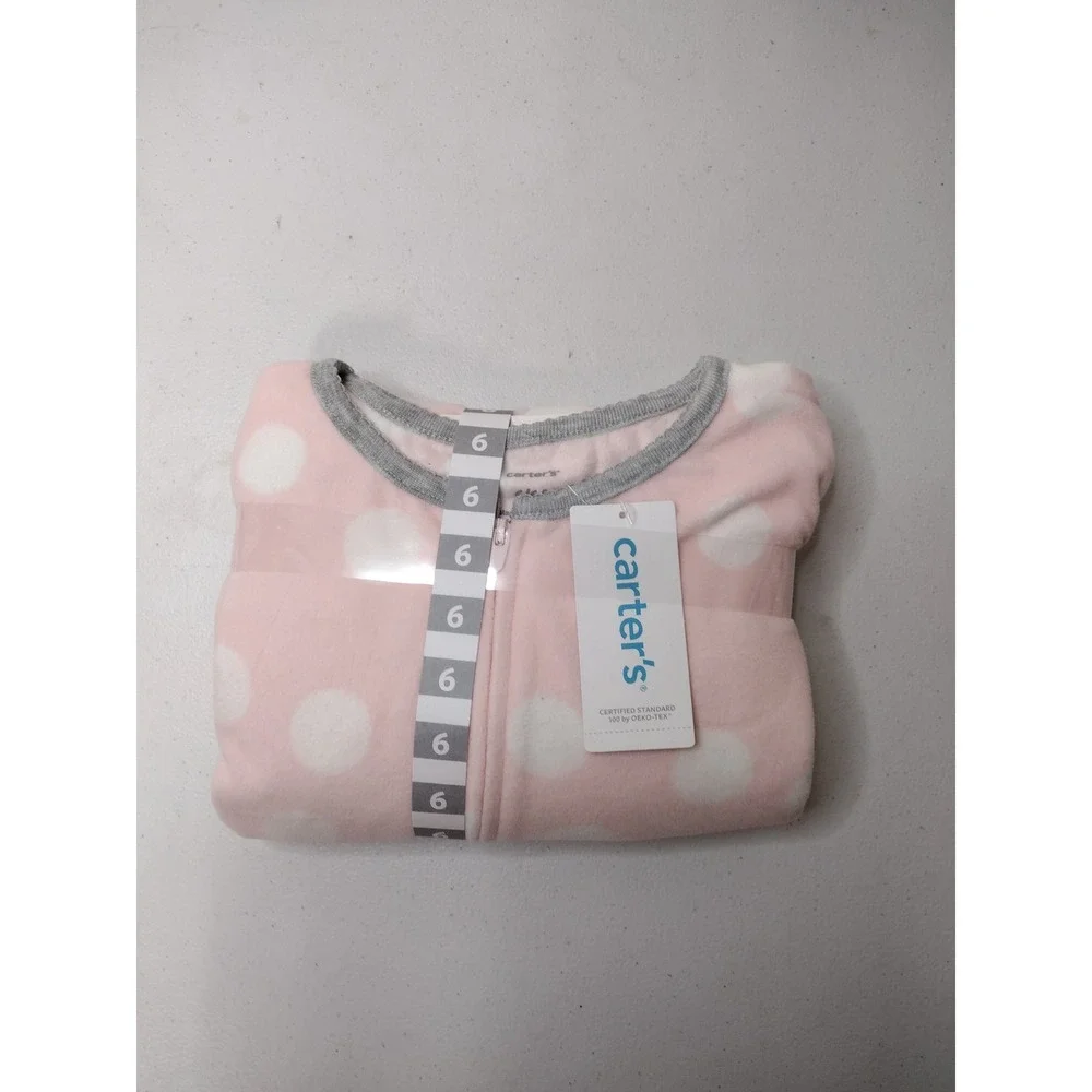 Carter's Girls Pink Polka Dot Fleece Footed Pajamas Size 6 Zip Front Sleepwear